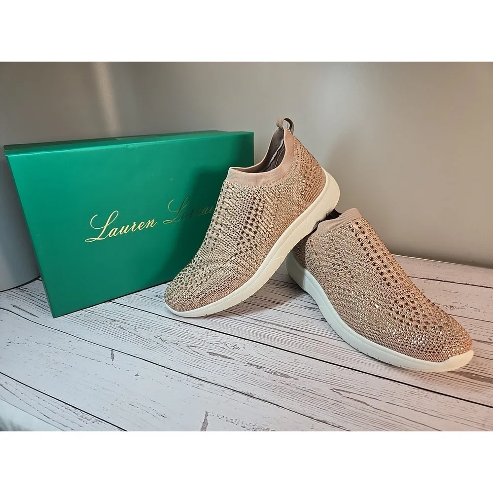 Lauren Lorraine Carin Women's Size 11‎ Rose Gold Slip-On Sneakers Shoes Bling